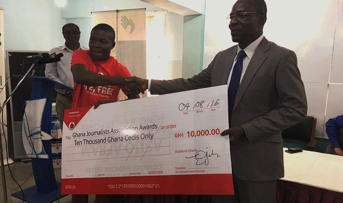 Mr Ebenezer Amankwah (left) presenting a dummy cheque to Mr Affail Monney (right). Mr Ebenezer Amankwah (left) presenting a dummy cheque to Mr Affail Monney (right).